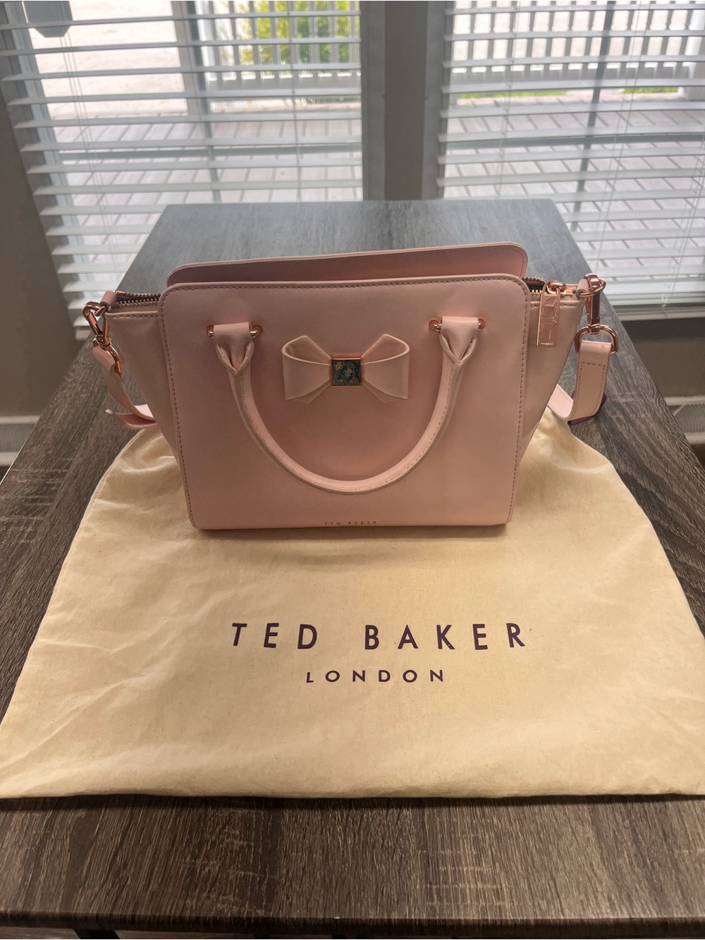Ted Baker Blush Pink Bow Satchel with Rose-Gold Hardware Dust Bag Leather